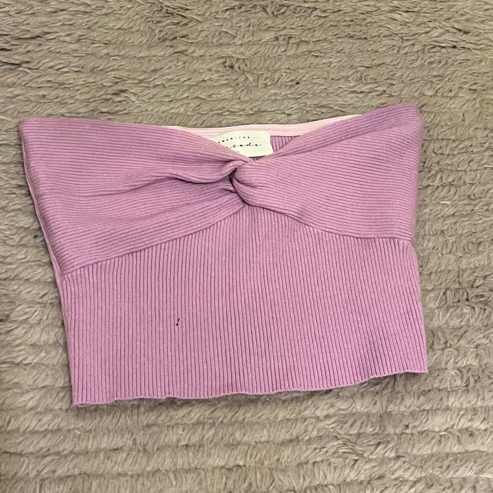 purple strapless top